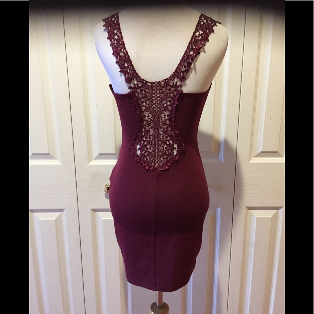 Rich Deep Wine Open Lace Back Sexy Mini by Solemio
